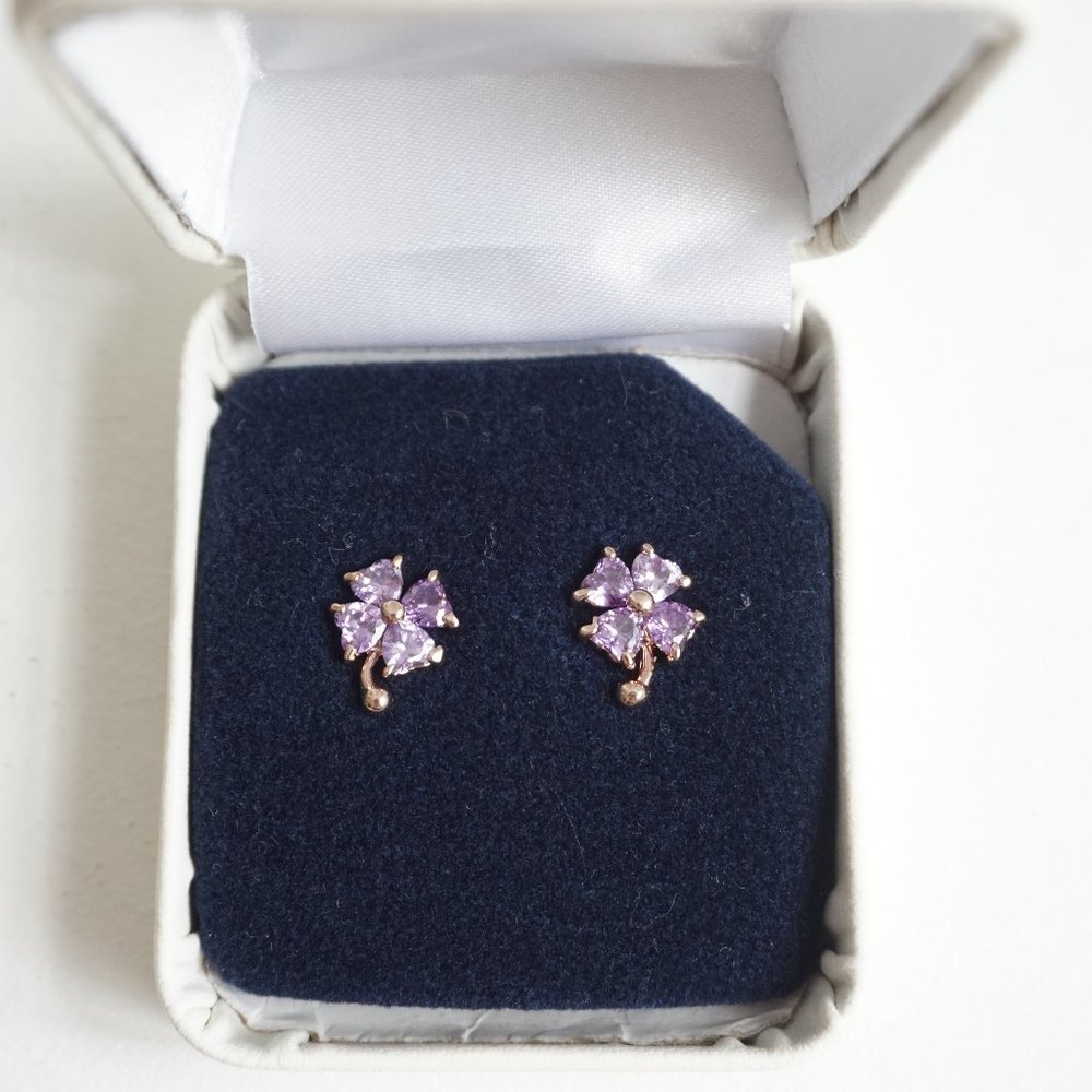 Purple and Gold Floral Stud Earrings